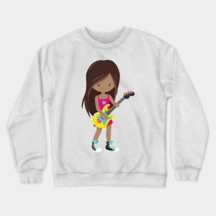 African American Girl, Rock Girl, Guitar Player Crewneck Sweatshirt